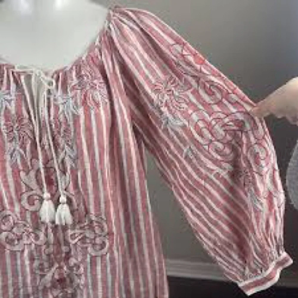 Anthropologie Pink Striped Embroidered Blouse - Picture 9 of 11